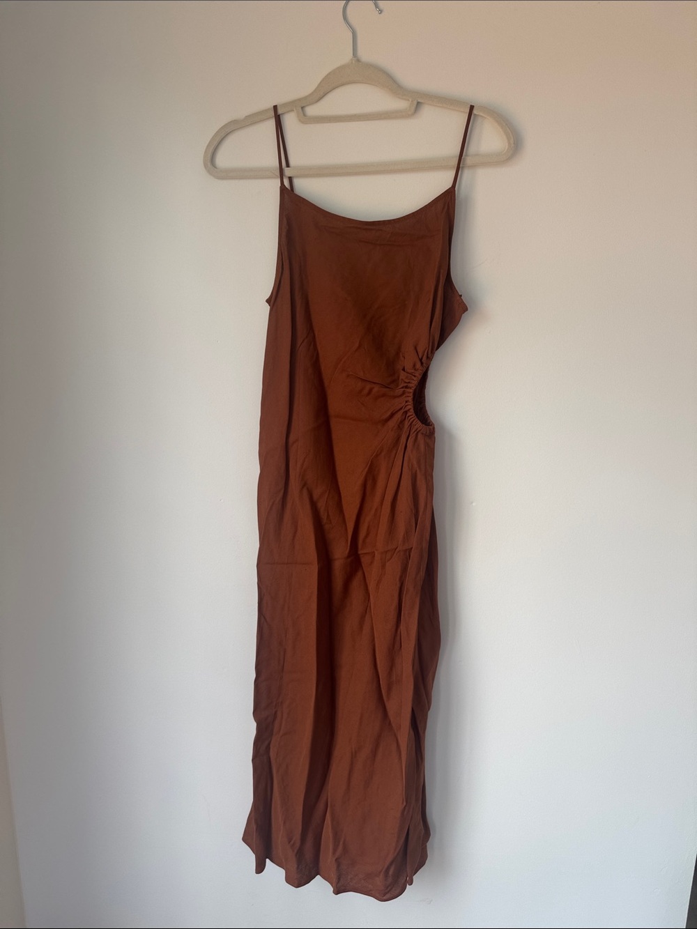 Zara Rust Brown Spaghetti-Strap Midi Dress